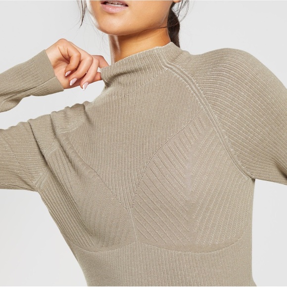 EUC gymshark pause knitwear long sleeve top cement brown/pebble grey size xl - Picture 4 of 14